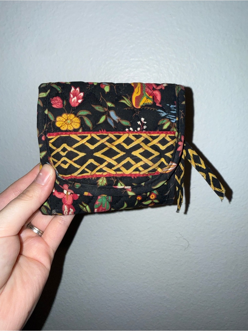 Vera Bradley Compact Floral Quilted Wallet - Black and Yellow